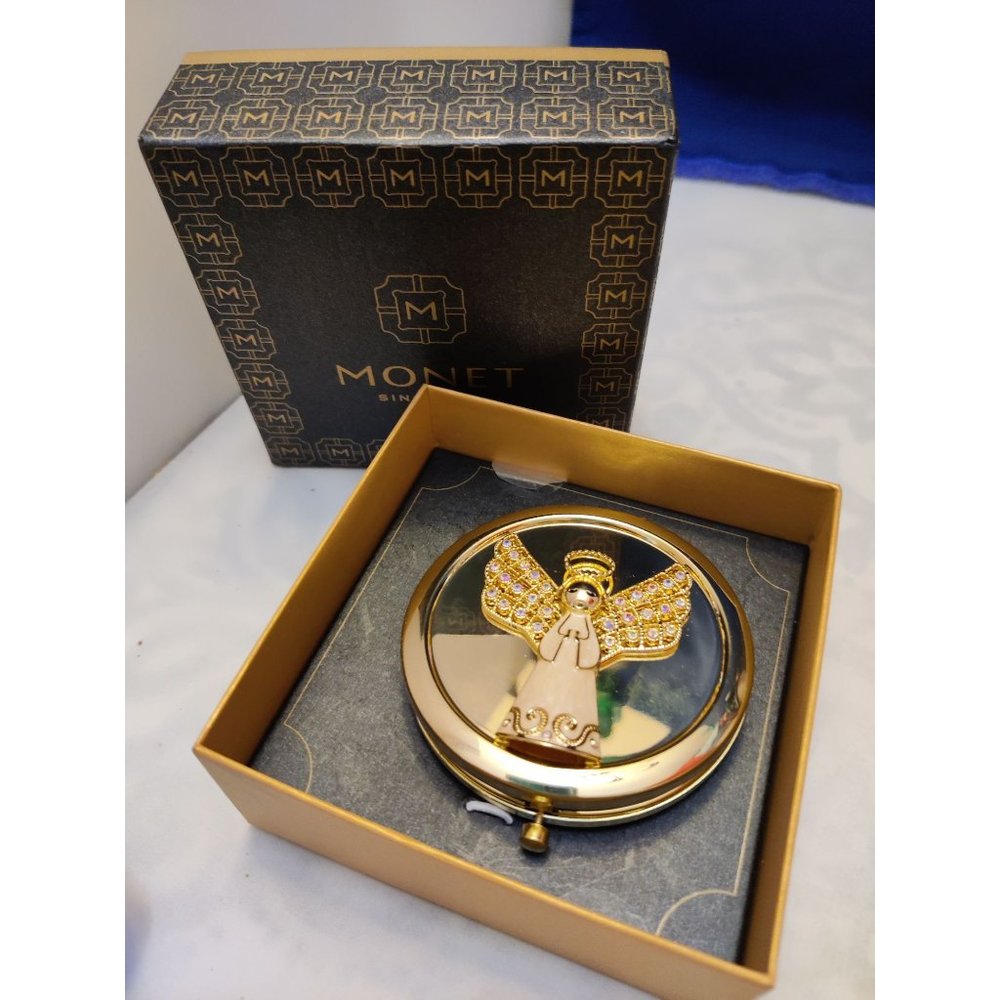 Monet Compact Mirror with Rhinestone Angel